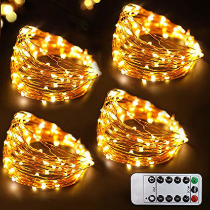 Picture of Bright Zeal 4-Pack 200 LED Warm White Fairy Lights with Remote and Timer - 8 Mode Fairy String Lights Battery Operated with Timer Outdoor Waterproof - Battery Powered Starry String Lights for Bedroom