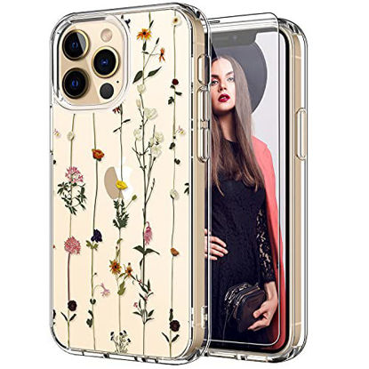 Picture of ICEDIO iPhone 13 Pro Max Case with Screen Protector,Slim Fit Crystal Clear Cover with Fashionable Designs for Girls Women,Protective Phone Case for iPhone 13 Pro Max 6.7" Elegant Floral Flower