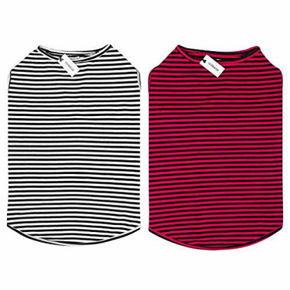 Picture of Dog Shirts Cotton Striped T-Shirts, Breathable Basic Vest for Puppy and Cat, Super Soft Stretchable Doggy Tee Tank Top Sleeveless, Fashion & Cute Color for Boys and Girls (XXL, Black+Red)