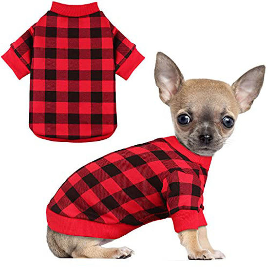 Picture of Dog Fleece Sweater for Small Dogs Buffalo Plaid Dog Clothes Soft Thickening Warm Small Dog Sweater Puppy Clothes for Small Dogs Girl & Boy(XS)