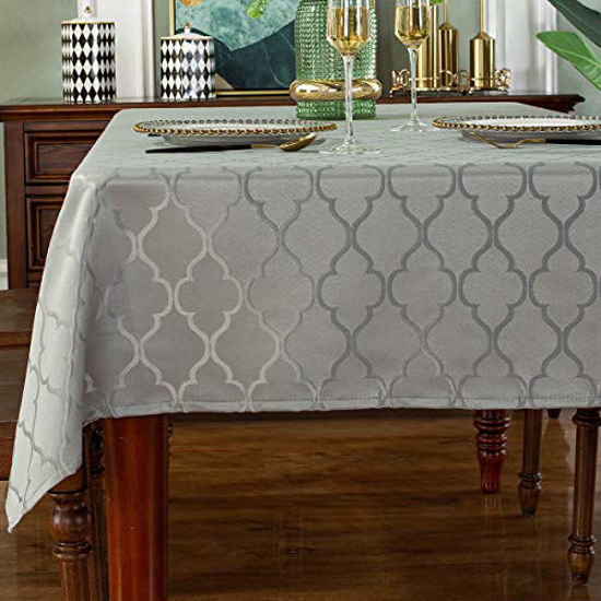 Picture of Jacquard Tablecloth Flower Pattern Polyester Table Cloth Spill Proof Dust-Proof Wrinkle Resistant Table Cover for Kitchen Dining Tabletop Decoration (Rectangle/Oblong, 52" x 70" (4-6 Seats),Gray)