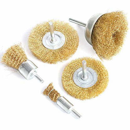 Picture of FPPO Brass Wire Wheel Brush Kit for Drill,Crimped Cup Brush with 1/4-Inch Shank,0.13mm True Brass Wire,Soft Enough to Cleaning or Deburring with Less Scrach