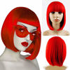 Picture of Short Bob Wigs With Straight Bangs 12Inch Short Synthetic Fiber Bob Wigs for Women Short Bob Wigs and Black Color Bob Wig With A Free Wig Cap (Red)