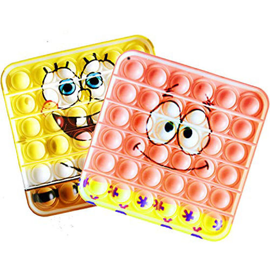 2 Packs Pop Fidget Sensory Toys, Autism Special Needs Stress Relief  Silicone Pressure Relieving Toys, Round and Square Squeeze Toys for Kids  Children
