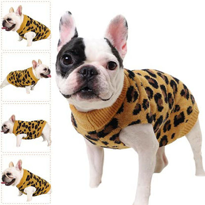 Picture of Opewod Small Dog Sweaters Leopard Pattern Knitted Pet Sweater Knitwear Soft Warm Puppy Sweater