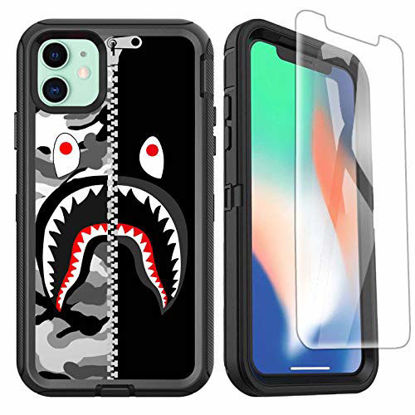 Picture of OTTARTAKS iPhone 11 Case with Screen Protector, Street Fashion Full Body Rugged Heavy Duty Case for Boys Men, Shockproof 3-Layer Defender Protective Case for iPhone 11 6.1inch, Camo Shark