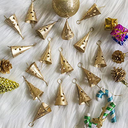 Picture of DIYANA IMPEX Vintage Indian Tin Bells Rustic Chime Vintage Jingle Bell Cow Bells Christmas Tree Crafts Decoration Cones (Gold, 20)