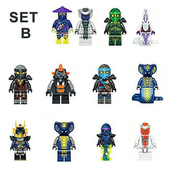 Picture of The Whole Ninja Crew:12 Ninja Mini Figure Blocks by Well Made Warehouse with All 2018 Accessories, Weapons,Serpents,Ghosted Figures (Set A or B)