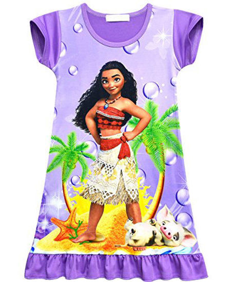 Picture of ZHBNN Moana Girls Nightgown Cartoon Pajamas Princess Dress(Purple,100)