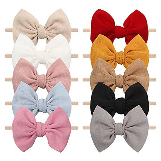 Picture of Baby Girls Nylon Headbands YanJie Newborn Bows Handmade Hair Bows Hairbands Hair Accessories for Newborn Infant Toddlers Kids(4.5 bow 10 pcs)