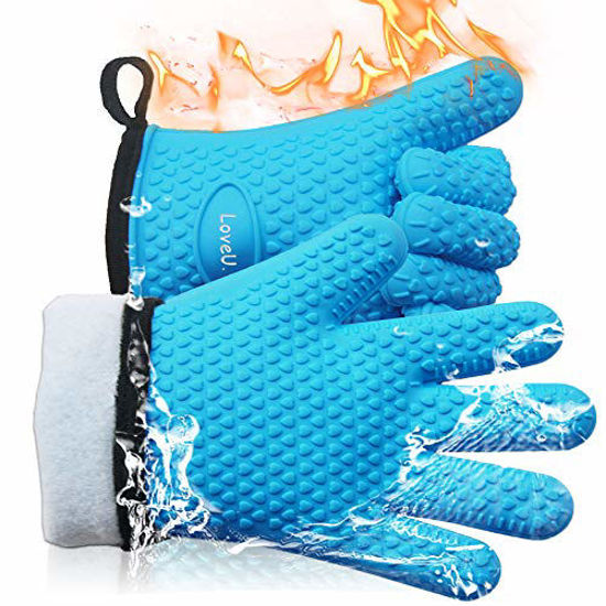 Grilling Gloves, Royal Blue BBQ Gloves Heat Resistant Oven Gloves Kitchen  Silicone Oven Mitts