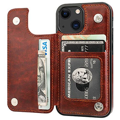 Picture of ONETOP Compatible with iPhone 13 Mini Wallet Case with Card Holder, PU Leather Kickstand Card Slots Case, Double Magnetic Clasp and Durable Shockproof Cover 5.4 Inch(Brown)