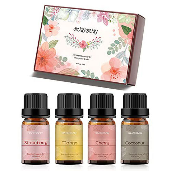 Picture of Strawberry, Cherry, Mango and Cocconut Essential Oil Set, 4Pcs Fragrance Fruit Oil for Diffuser