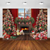 Picture of Avezano Christmas Fireplace Backdrops Rustic Wood Window Christmas Photo Backdrop Holiday Decorations Xmas Tree Gift Photo Booth Props Background for Photography Pictures (7x5ft)