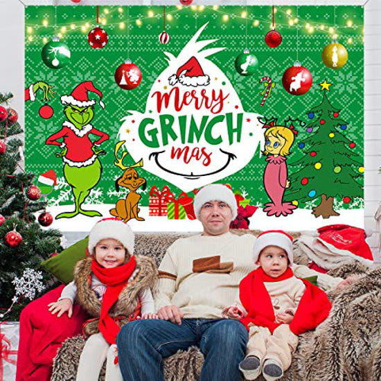 GetUSCart- Grinch Christmas Backdrop Decoration-2021 Merry Grinchmas ...