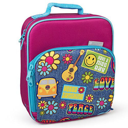 Picture of Bentology Lunch Box for Kids - Girls and Boys Insulated Lunchbox Bag Tote - Fits Bento Boxes - Retro Hippie