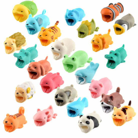 Picture of TUPARKA 25 PCS Animal Cable Protector Cute Animal Bites, Charger Cord Saver USB Charging Cable Protector Works with Most Cell Phone Charging Cable