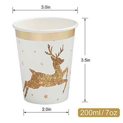 Picture of Disposable Christmas Cups(50 Pack 9 oz).Paper in Golden Elk Design with Gold Foil Outline and Star for Holiday Party Supplies