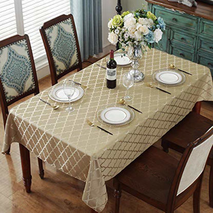 Picture of Jacquard Tablecloth Flower Pattern Polyester Table Cloth Spill Proof Dust-Proof Wrinkle Resistant Table Cover for Kitchen Dining Tabletop Decoration (Rectangle/Oblong, 52" x 70" (4-6 Seats), Gold)