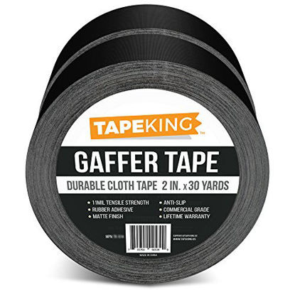 Picture of Tape King Gaffers Tape (2-Roll Pack) - 2 W x 30 Yards Per Roll (180 ft) - Cloth Matte Black Backing - Rubber Adhesive Leaves No Residue - Secure Cords to Stages - Great for Concerts and Weddings