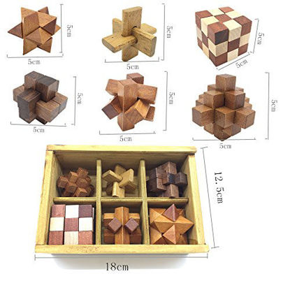 Picture of Guaishou 6-in-One 3D Luxury Wooden Brain Puzzle Teaser Kongming Lock for Teens and Adults Includes Storage Box