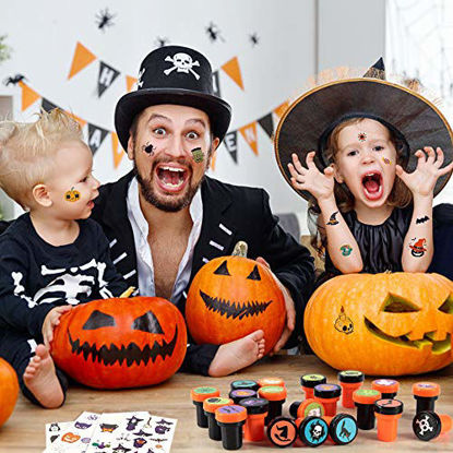 Picture of Halloween Stamps Kids Party Favors-60PCS Assorted Stampers with Halloween Tattoos 192PCS, Self Ink Plastic Stamps Trick or Treat Halloween Toys Stamps Kids Holiday Party Stampers for Halloween Party Favors Supplies Decorations, Games Prizes