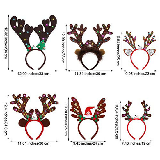 Picture of Fovths 6 Pack LED Christmas Headband Reindeer Antlers Headband Light up Antlers Headwear Reindeer Christmas Costume Accessories for Xmas Party Holiday Decorations