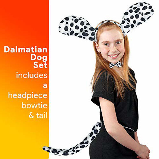 Picture of Skeleteen Dalmatian Dog Costume Set - Black and White Dog Ears Headband, Bowtie and Tail Accessories Set for Dog Costumes for Toddlers and Kids