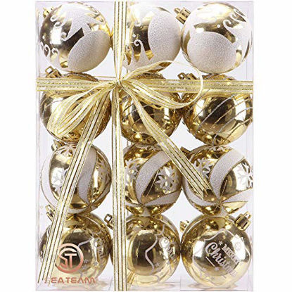 Picture of Sea Team 60mm/2.36" Delicate Painting & Glittering Shatterproof Christmas Ball Ornaments Decorative Hanging Christmas Ornaments Baubles Set for Xmas Tree - 24 Counts (Gold)