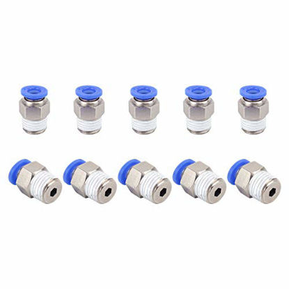 Picture of SNS SPC1/4-02NPTBE 1/4"Tube OD x 1/4 NPT Male Straight Nickel Plated Brass Push to Connect Pneumatic Fittings10 PCS