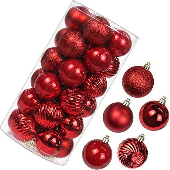 Picture of 2.36" Christmas Ball Ornaments 30 Pcs Shatterproof Red Christmas Ornaments Balls Christmas Decoration Christmas Tree Balls with Hanging Loop for Xmas Tree Holiday Wedding Party Decor