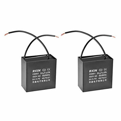 Picture of uxcell Ceiling Fan Capacitor CBB61 24uF 450V AC 2 Wires Metalized Polypropylene Film Capacitors 58x31x50mm for Water Pump Motor Generator, Pack of 2