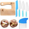 Picture of 6 Pieces Wooden Kids Kitchen Knife Include Wood Kids Knife Plastic Potato Slicers Cooking Knives Serrated Edges Toddler Knife Kids Plastic Knife for Kitchen Children (Spaceman)