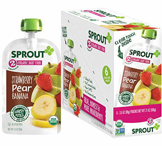 Picture of Sprout Organic Baby Food, Stage 2 Pouches, Fruit & Veggie Blend, Strawberry Pear Banana, 3.5 Oz Purees (Pack of 12)