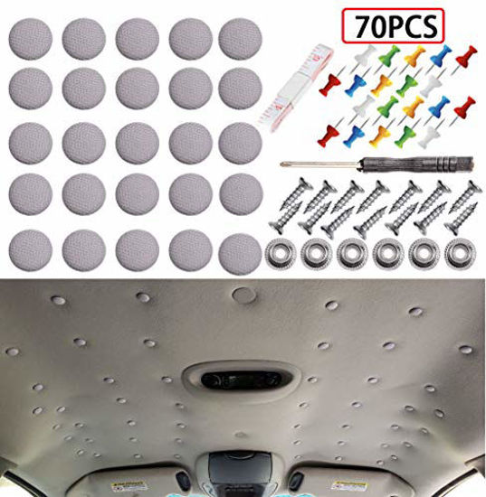 Picture of Niteguy 70pcs Car Roof Headliner Repair Button, Auto Roof Snap Rivets Retainer Design for Car Roof Flannelette Fixed,with Installation Tool and Fit All Cars(Grey Grid)