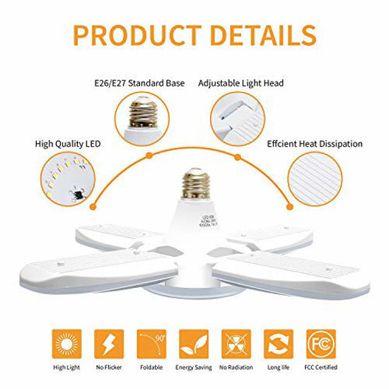 Picture of LED Garage Lights 2 Pack, 60W E26 6000LM Deformable LED Garage Ceiling Lights with 4 Adjustable Panels, LED Shop Lights for Garage Warehouse Workshop Basement Lights