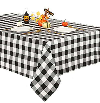 Picture of Buffalo Plaid Tablecloth 56x84 Inch Black and White Checkered Table Cloth Rectangle Farmhouse Table Cover for Halloween Party Fall Thanksgiving Dinner Table Decoration