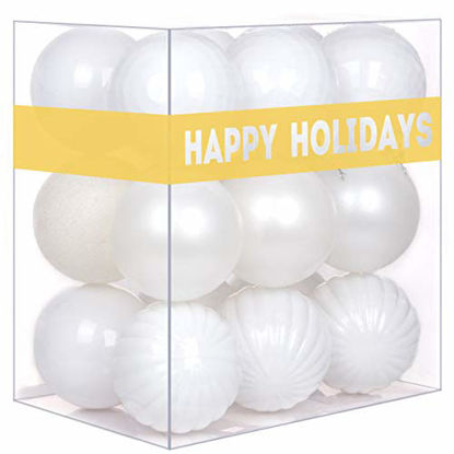 Picture of GameXcel 18Pcs Christmas Balls Ornaments for Xmas Tree - Shatterproof Christmas Tree Decorations Large Hanging Ball White3.2 x 18 Pack