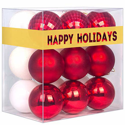 Picture of 18Pcs Christmas Balls Ornaments for Xmas Tree - Shatterproof Christmas Tree Decorations Large Hanging Ball Red & White3.2 x 18 Pack