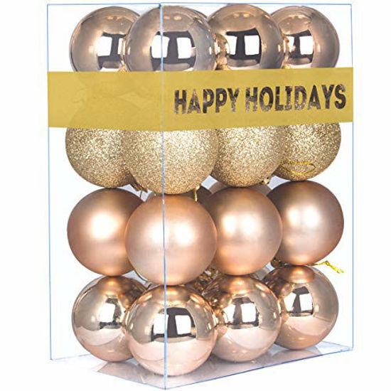 Picture of GameXcel 24Pcs Christmas Balls Ornaments for Xmas Tree - Shatterproof Christmas Tree Decorations Large Hanging Ball Champagne Gold 2.5" x 24 Pack