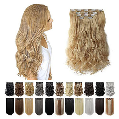 Picture of SYXLCYGG Blonde Hair Extensions ,Clip In Hair Extension 22"Straight Fluffy and not Tangled 18" Wavy Black Hair Pieces for Women Synthetic Cheap Brown Curly Silver Grey White Halloween gifts 5.6 oz