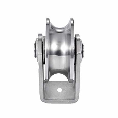 Picture of Joyoya 2in U Groove Wheel Stainless Steel Groove Wheel Heavy Duty Track Wheel Rigid Caster Sliding Gate Roller Wheel Double Bearing for Swing Sliding Gate