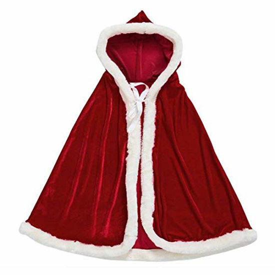 Picture of AOFITEE Unisex Kids Cute Santa Cloak Velvet Hooded Cape Robe Christmas Costume, 39.5 inches Red