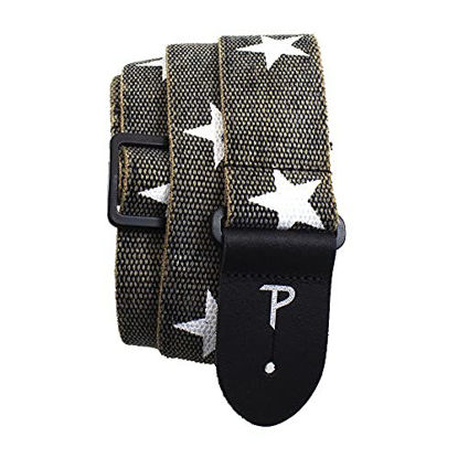 Picture of Perris Leathers Ltd. - Guitar Strap - Cotton - Deluxe - Distressed - White Stars - Grey - Adjustable - For Acoustic / Bass / Electric Guitars - Made in Canada (BCT-6528)