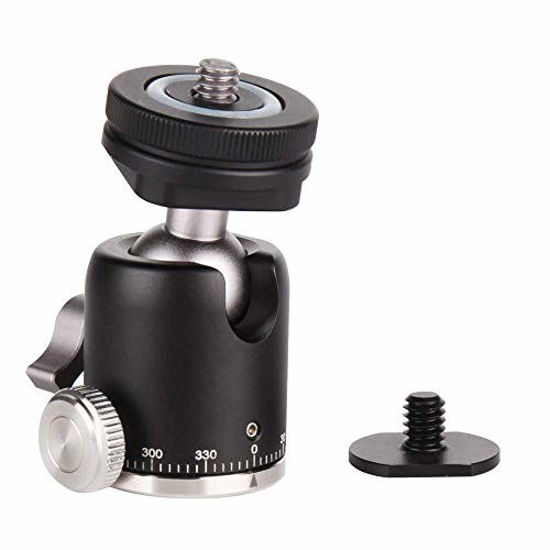 Picture of Camera Tripod Mini Ball Head with Cold Shoe - Metal Professional Panoramic Ballhead 360° Pan 90° Tilt Tripod Mount Adapter with 1/4" Screw for DSLR Camera/Light Stand/Cell Phone/Monopod/Gopro