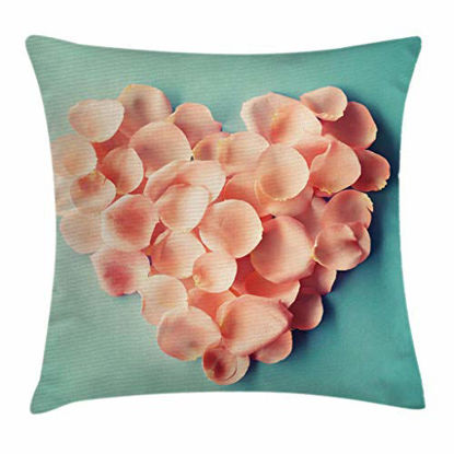 Picture of Ambesonne Coral Throw Pillow Cushion Cover, Heart Shaped Floral Petals Valentines Mothers and Wedding Day Still Life, Decorative Square Accent Pillow Case, 20" X 20", Peach Mint