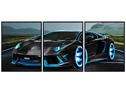 Picture of Lamborghini Poster - Blue Lamborghini Car - Lambo Poster - Men, Boys Room, boys Bedroom, Man Cave, Garage, Office - TRON Lamborghini Aventador - Exotic Cars Wall Art Decor - Lamborghini Huracan