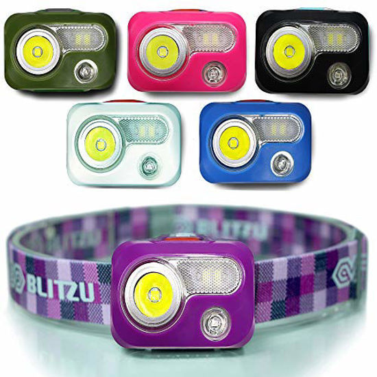 Picture of BLITZU Rechargeable Led Headlamps Camping Essentials for Camper, Kids, Family, Adults. Headband Light Headlights for Head, Headband Flashlights Led Head Lights Head Lamp Camping Gear Clearance, Purple