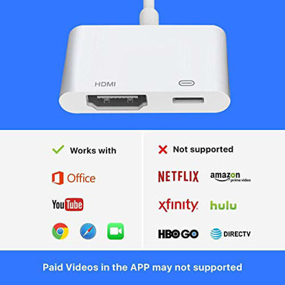 Picture of HDMI Adapter for iPhone, 1080P Digital AV Audio Adapter Sync Screen with Charging Port for iPhone 11/11 pro/XS/XS MAX/XR/X/8 7 6, iPad on TV/Monitor/Projector(White)