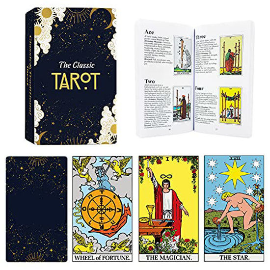 Picture of Hunnee Tarot Cards Deck with Guidebook Set for Beginners and Experts Readers, 78 Tarot Deck Cards with Booklet, Classic Traditional Tarot Deck Standard Size 4.75" x 2.75", Fortune Telling Cards Game